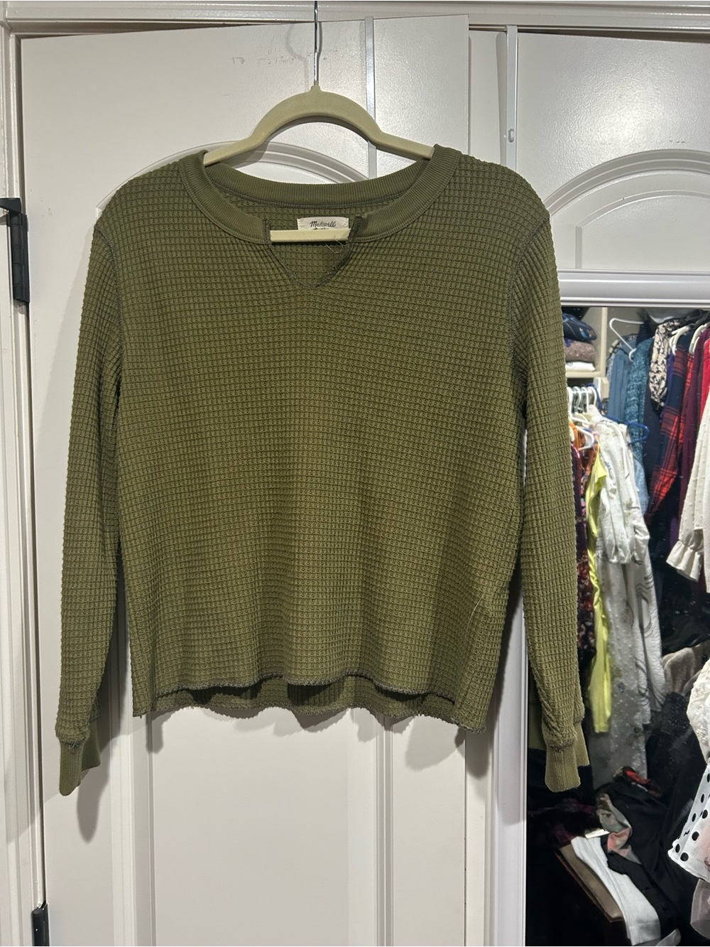 Madewell Olive Green Waffle-Knit Crew Sweatshirt